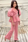 Kız Çocuk Fermuar ve Kemer Detaylı Kruvaze Yaka Pembe Alt Üst Takım thumbnail 6