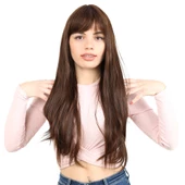 Fiber Sentetik Uzun Düz Kahküllü Peruk - Kahve  Karamel thumbnail 1