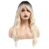 Dalgalı Perçemli Fiber Sentetik Orta Boy Peruk - Kahve / Beyaz Platin Röfleli thumbnail 4