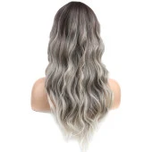 Dalgalı Perçemli Fiber Sentetik Orta Boy Peruk - Ombre ve Röfleli thumbnail 4