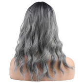 Dalgalı Kısa Perçemli Fiber Sentetik Peruk - Siyah / Gri Ombreli thumbnail 4