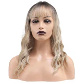 Dalgalı Kısa Perçemli Fiber Sentetik Peruk - Kahve / Platin Ombre ve Röfleli thumbnail 4