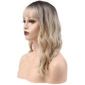 Dalgalı Kısa Perçemli Fiber Sentetik Peruk - Kahve / Platin Ombre ve Röfleli thumbnail 2