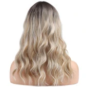 Dalgalı Kısa Perçemli Fiber Sentetik Peruk - Kahve / Platin Ombre ve Röfleli thumbnail 1