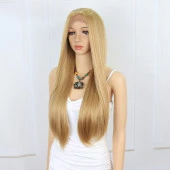 Düz Fiber Sentetik Tül Peruk - Karamel / Platin Röfleli - 3