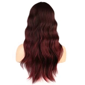Dalgalı Perçemli Fiber Sentetik Orta Boy Peruk - Kızıl Kahve thumbnail 1
