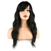 Dalgalı Perçemli Fiber Sentetik Orta Boy Peruk - Siyah thumbnail 1