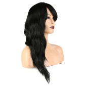 Dalgalı Perçemli Fiber Sentetik Orta Boy Peruk - Siyah thumbnail 2