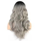 Dalgalı Perçemli Fiber Sentetik Orta Boy Peruk - Siyah Gri Ombreli thumbnail 4