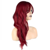 Dalgalı Perçemli Fiber Sentetik Orta Boy Peruk - Kızıl thumbnail 2