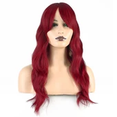Dalgalı Perçemli Fiber Sentetik Orta Boy Peruk - Kızıl thumbnail 1