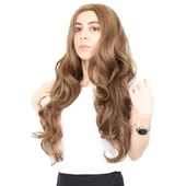 Yoğun Dalgalı Fiber Sentetik Uzun Perçemsiz Peruk - Kumral thumbnail 1