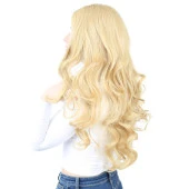 Yoğun Dalgalı Fiber Sentetik Uzun Perçemsiz Peruk - Sarı thumbnail 3