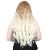 Su Dalgası Uzun Perçemsiz Fiber Sentetik Peruk - Balköpüğü / Platin Orta Ombreli thumbnail 4