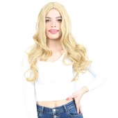 Yoğun Dalgalı Fiber Sentetik Uzun Perçemsiz Peruk - Sarı thumbnail 1