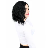 Fiber Sentetik Kısa Dalgalı Perçemsiz Peruk - Siyah thumbnail 2