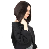 Kahkülsüz Düz Kısa Fiber Sentetik Peruk - Koyu Kahve thumbnail 2