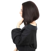 Kahkülsüz Düz Kısa Fiber Sentetik Peruk - Koyu Kahve thumbnail 3