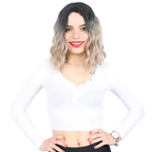 Fiber Sentetik Kısa Dalgalı Perçemsiz Peruk - Siyah / Küllü Bebek Sarı Ombreli thumbnail 1