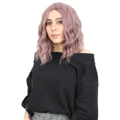 Fiber Sentetik Kısa Dalgalı Perçemsiz Peruk - Gül Kurusu thumbnail 1