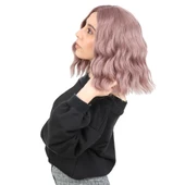 Fiber Sentetik Kısa Dalgalı Perçemsiz Peruk - Gül Kurusu thumbnail 3