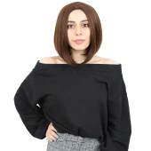 Kahkülsüz Düz Kısa Fiber Sentetik Peruk - Kahve Karamel thumbnail 1