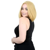 Kahkülsüz Düz Kısa Fiber Sentetik Peruk - Sarı thumbnail 3