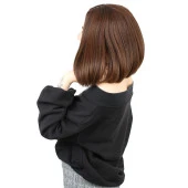 Kahkülsüz Düz Kısa Fiber Sentetik Peruk - Kahve Karamel thumbnail 3