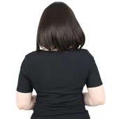 Küt Kahküllü Fiber Sentetik Peruk - Kahverengi thumbnail 1