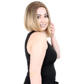 Kahkülsüz Düz Kısa Fiber Sentetik Peruk - Kumral / Balköpüğü Ombreli thumbnail 2