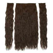 Fiber Sentetik Kabarık Dalgalı Yarım Ay + 2 Yan Çıt Çıt - Açık Kahve thumbnail 1