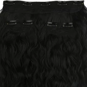 Fiber Sentetik Kabarık Dalgalı Yarım Ay + 2 Yan Çıt Çıt - Siyah Gri Ombreli thumbnail 2