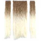 Fiber Sentetik Kabarık Dalgalı Yarım Ay + 2 Yan Çıt Çıt - Kumral Platin Ombreli thumbnail 1