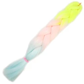 Simli Neon Sarı / Şeker Pembe / Su Yeşili Ombreli Örgülük Saç 100 Gr. thumbnail 1