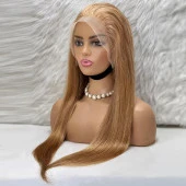 Düz Front Lace Gerçek Tül Peruk - Sıcak Karamel - 70-75cm thumbnail 3