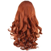 Dalgalı Perçemli Uzun Fiber Sentetik Peruk - Bakır thumbnail 4