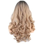 Dalgalı Perçemli Uzun Fiber Sentetik Peruk - Siyah / Balköpüğü Ombreli thumbnail 4