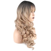 Dalgalı Perçemli Uzun Fiber Sentetik Peruk - Siyah / Balköpüğü Ombreli thumbnail 2