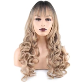 Dalgalı Perçemli Uzun Fiber Sentetik Peruk - Siyah / Balköpüğü Ombreli thumbnail 1