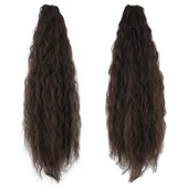 Tokalı Kabarık Dalgalı At Kuyruğu - Açık Kahve thumbnail 4