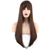 Düz Perçemli Uzun Fiber Sentetik Peruk - Kahve Karamel thumbnail 1