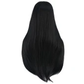 Düz Perçemli Uzun Fiber Sentetik Peruk - Siyah thumbnail 4