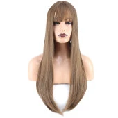 Düz Perçemli Uzun Fiber Sentetik Peruk - Bebek Kumralı thumbnail 4