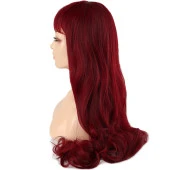 Kahküllü Uzun Dalgalı Fiber Sentetik Peruk - Kızıl thumbnail 3