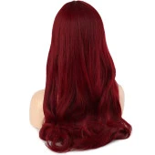 Kahküllü Uzun Dalgalı Fiber Sentetik Peruk - Kızıl thumbnail 4