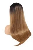 Fiber Sentetik Düz Uzun Tül Peruk - Siyah Karamel Orta Ombreli thumbnail 2