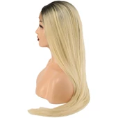 Fiber Sentetik Düz Uzun Tül Peruk - Siyah Platin Uzun Ombreli thumbnail 3