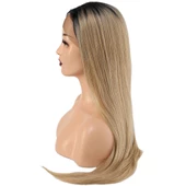 Fiber Sentetik Düz Uzun Tül Peruk - Siyah Balköpüğü Ombreli thumbnail 1