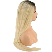 Fiber Sentetik Düz Uzun Tül Peruk - Siyah Platin Uzun Ombreli thumbnail 4