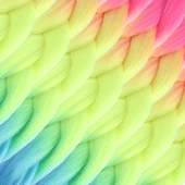 Afrika Örgülük Ombreli Sentetik Saç 100 Gr. - Fuşya / Neon Sarı / Açık Mavi thumbnail 2